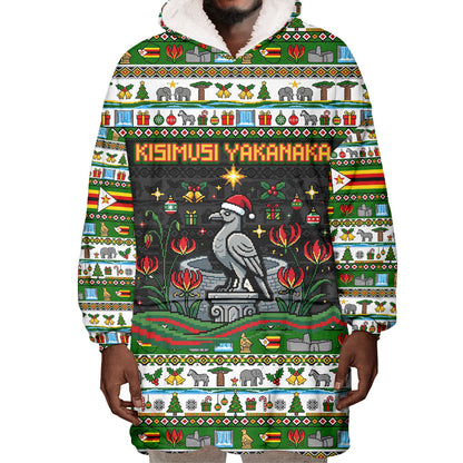 Zimbabwe Christmas Bird Elephant Wearable Blanket Hoodie Kisimusi Yakanaka - Bird Victoria Falls - Ugly Pixel Art
