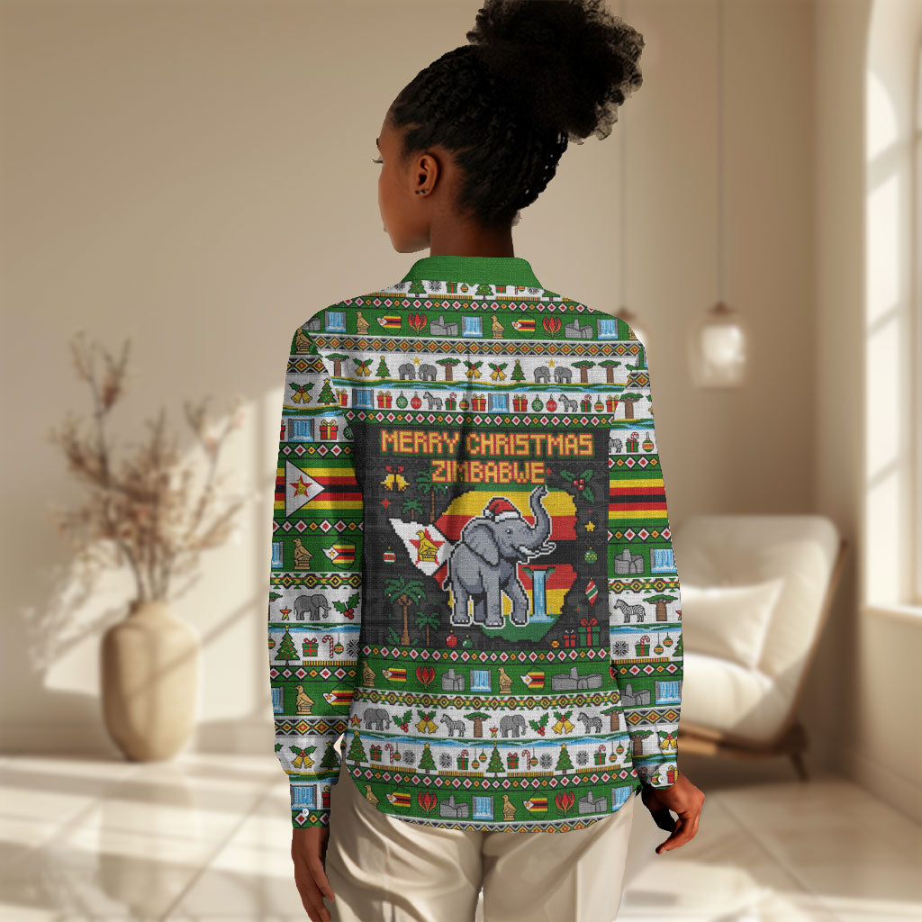 Zimbabwe Christmas Bird Elephant Women Casual Shirt Kisimusi Yakanaka - Bird Victoria Falls - Ugly Pixel Art