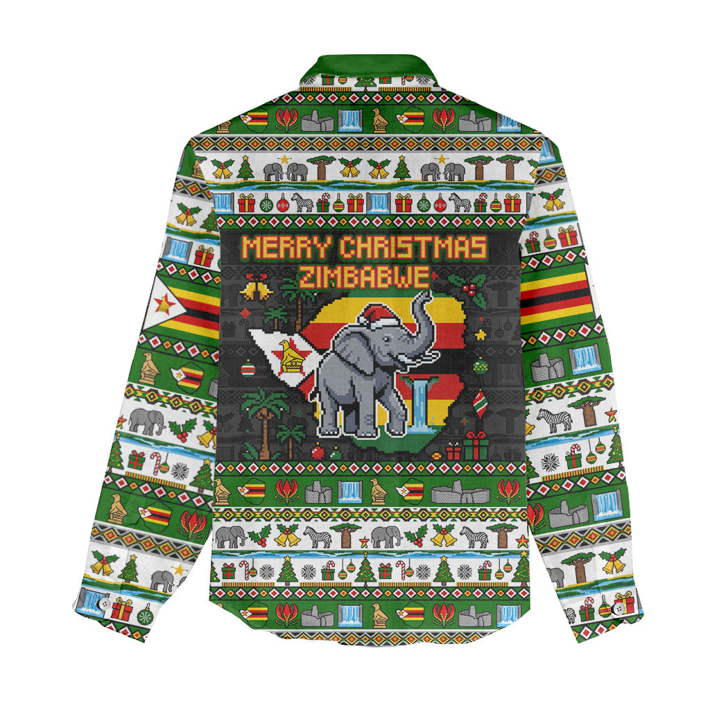 Zimbabwe Christmas Bird Elephant Women Casual Shirt Kisimusi Yakanaka - Bird Victoria Falls - Ugly Pixel Art