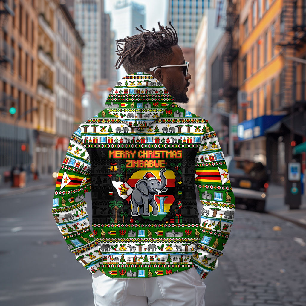 Zimbabwe Christmas Bird Elephant Zip Hoodie Kisimusi Yakanaka - Bird Victoria Falls - Ugly Pixel Art