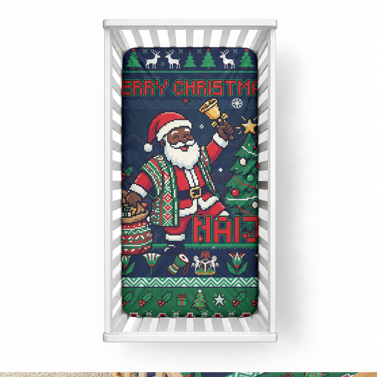 Nigeria Christmas Naija Santa Baby Bed Cover Zuma Rock Eagle Ugly Xmas Pixel Art