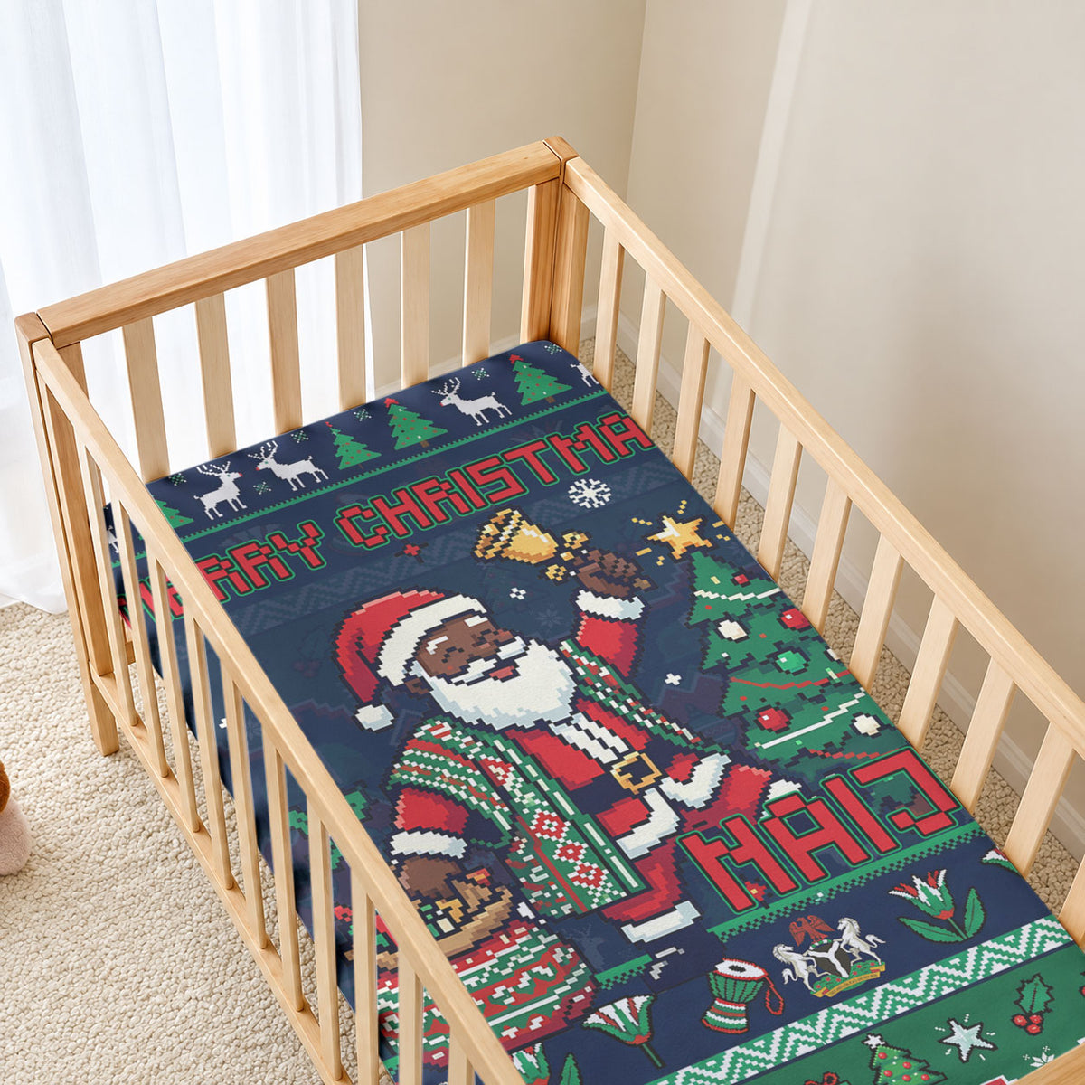 Nigeria Christmas Naija Santa Baby Bed Cover Zuma Rock Eagle Ugly Xmas Pixel Art