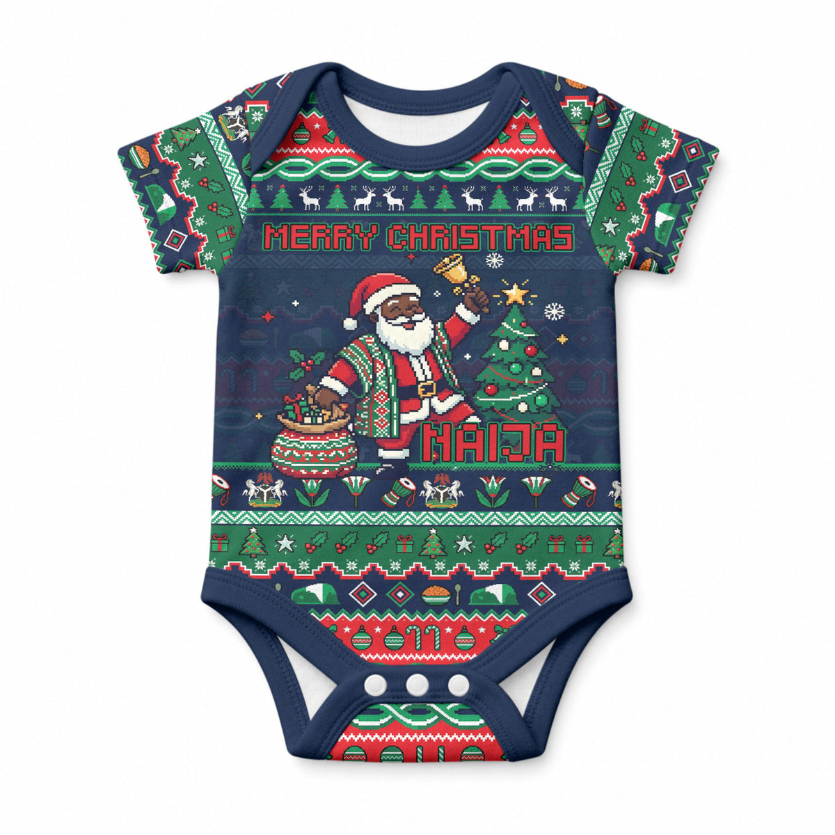 Nigeria Christmas Naija Santa Baby Onesie Zuma Rock Eagle Ugly Xmas Pixel Art