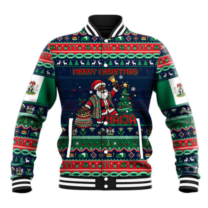 Nigeria Christmas Naija Santa Baseball Jacket Zuma Rock Eagle Ugly Xmas Pixel Art