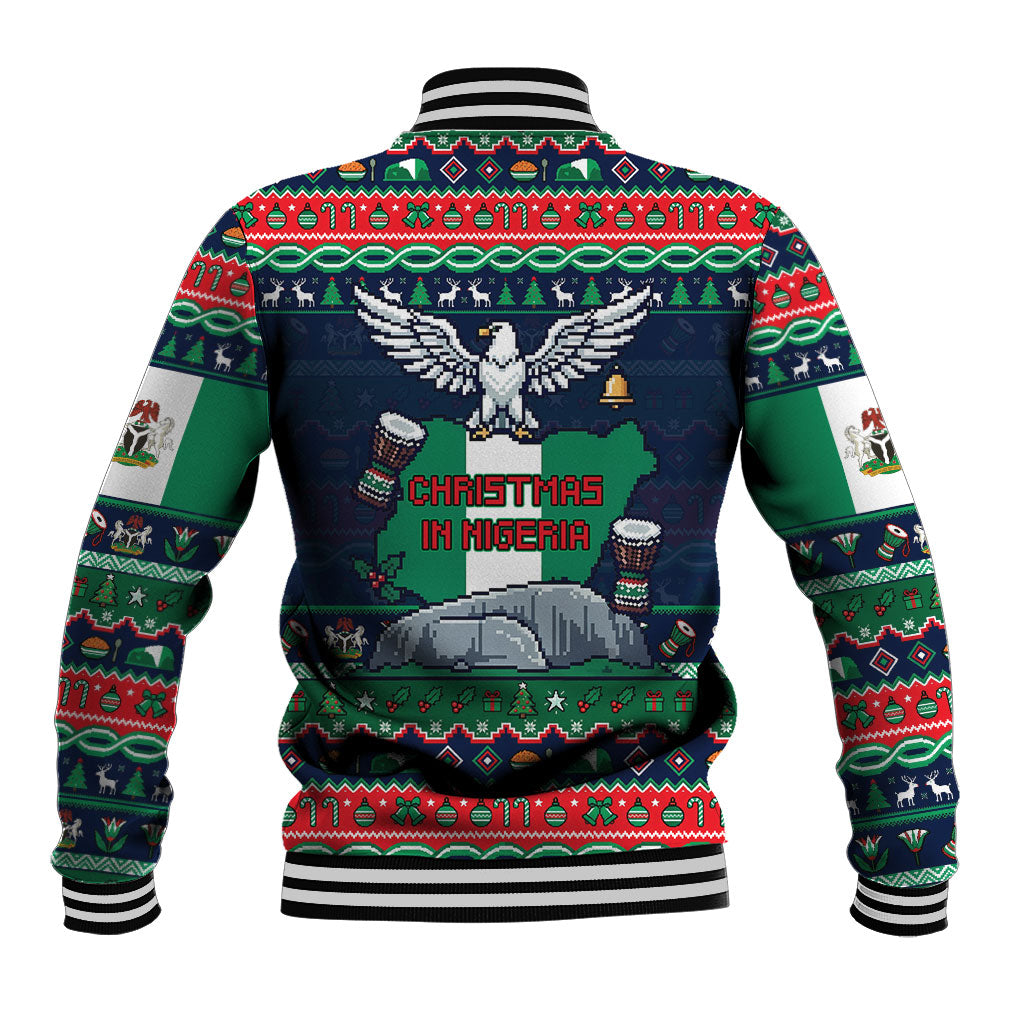 Nigeria Christmas Naija Santa Baseball Jacket Zuma Rock Eagle Ugly Xmas Pixel Art