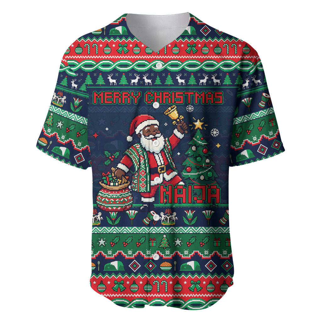 Nigeria Christmas Naija Santa Baseball Jersey Zuma Rock Eagle Ugly Xmas Pixel Art