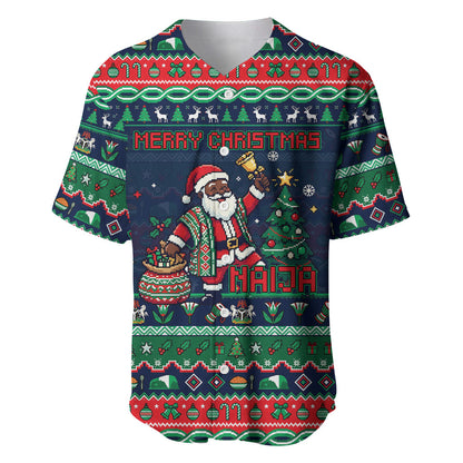 Nigeria Christmas Naija Santa Baseball Jersey Zuma Rock Eagle Ugly Xmas Pixel Art