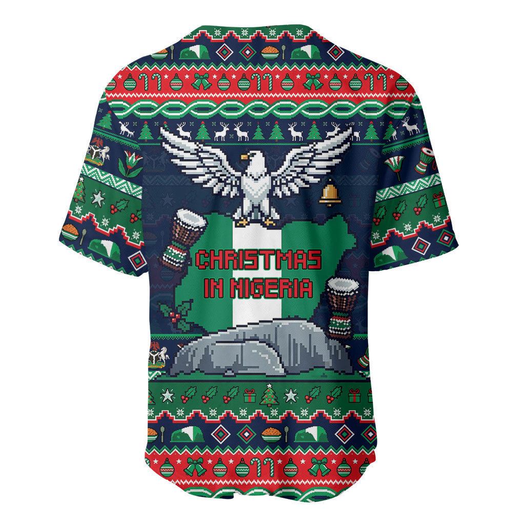 Nigeria Christmas Naija Santa Baseball Jersey Zuma Rock Eagle Ugly Xmas Pixel Art