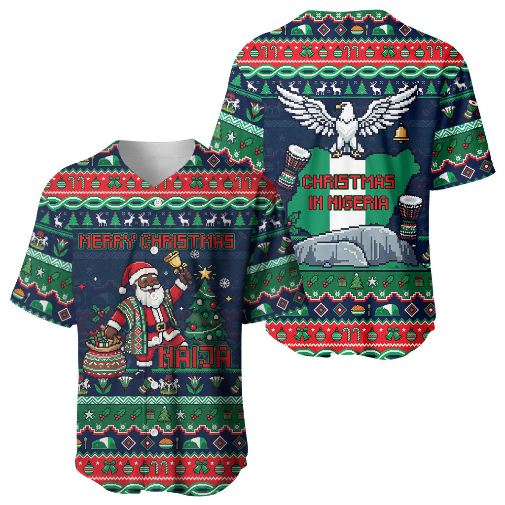 Nigeria Christmas Naija Santa Baseball Jersey Zuma Rock Eagle Ugly Xmas Pixel Art