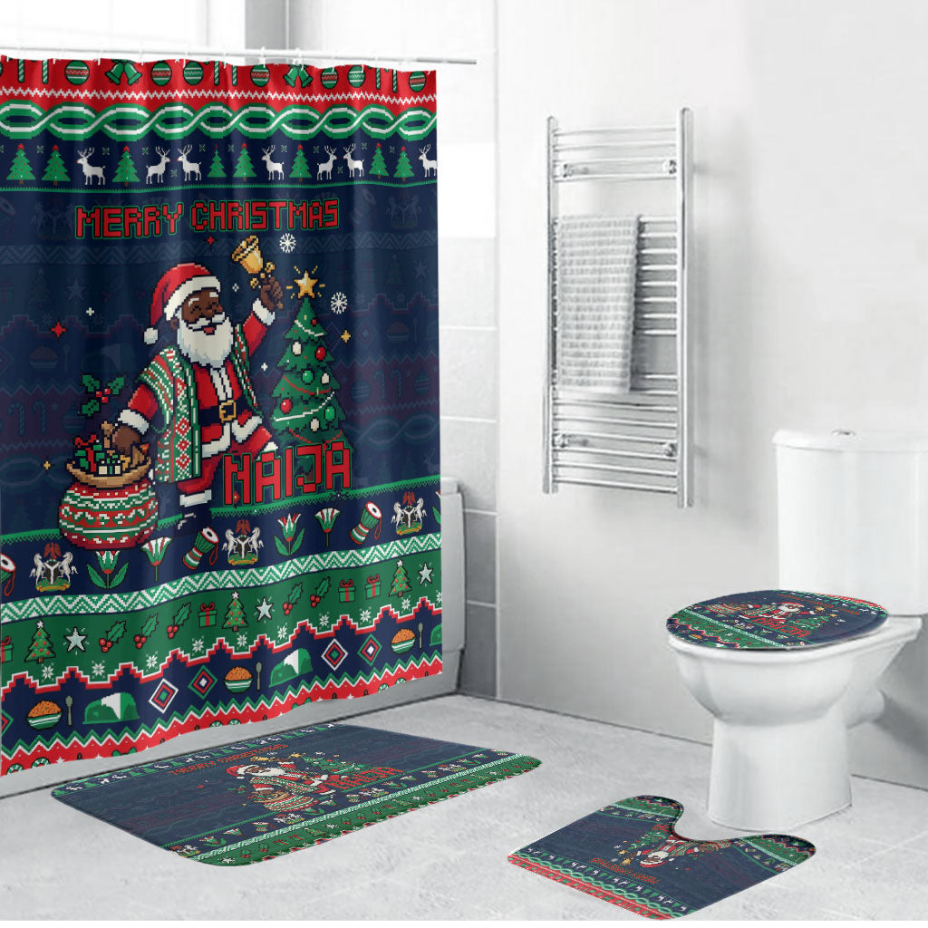 Nigeria Christmas Naija Santa Bathroom Set Zuma Rock Eagle Ugly Xmas Pixel Art