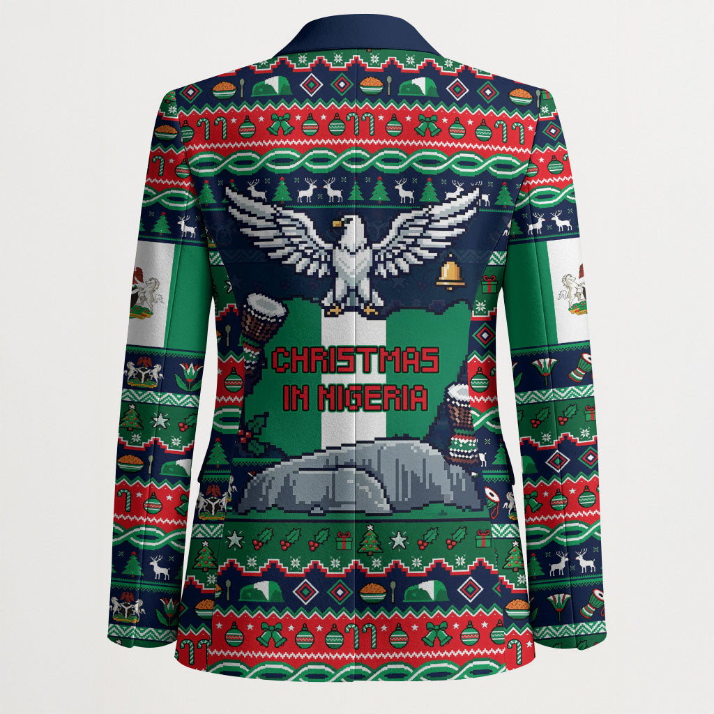 Nigeria Christmas Naija Santa Blazer Zuma Rock Eagle Ugly Xmas Pixel Art