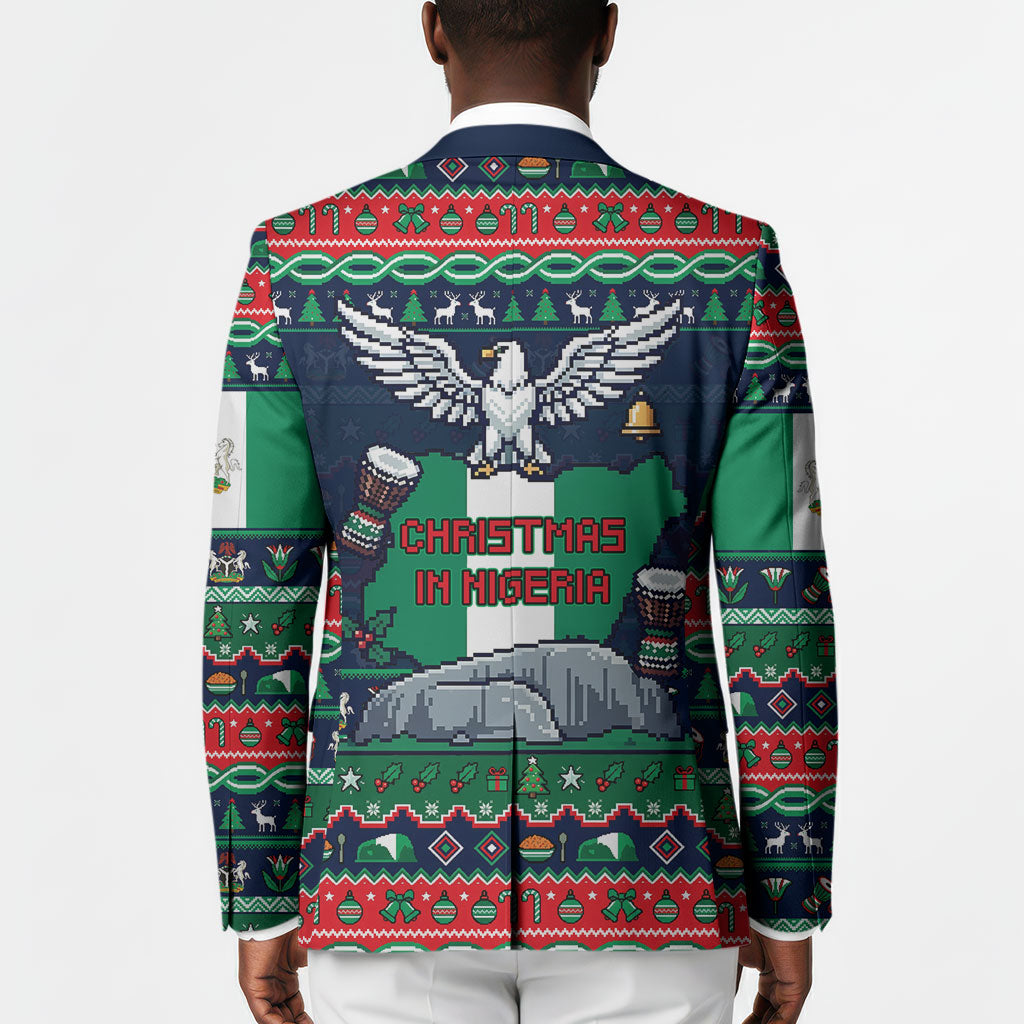 Nigeria Christmas Naija Santa Blazer Zuma Rock Eagle Ugly Xmas Pixel Art