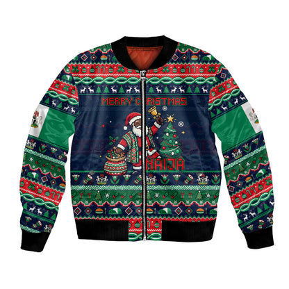 Nigeria Christmas Naija Santa Bomber Jacket Zuma Rock Eagle Ugly Xmas Pixel Art