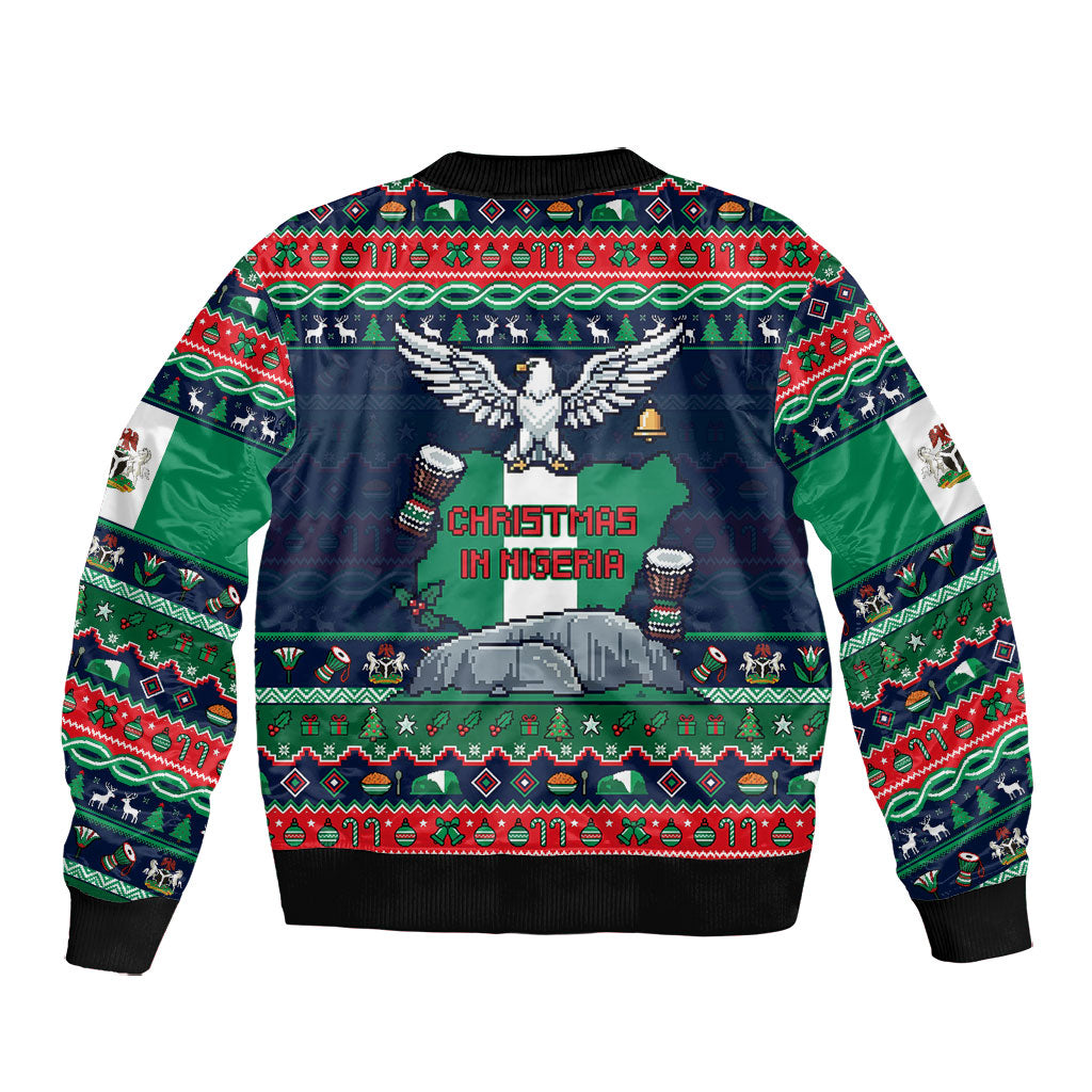 Nigeria Christmas Naija Santa Bomber Jacket Zuma Rock Eagle Ugly Xmas Pixel Art