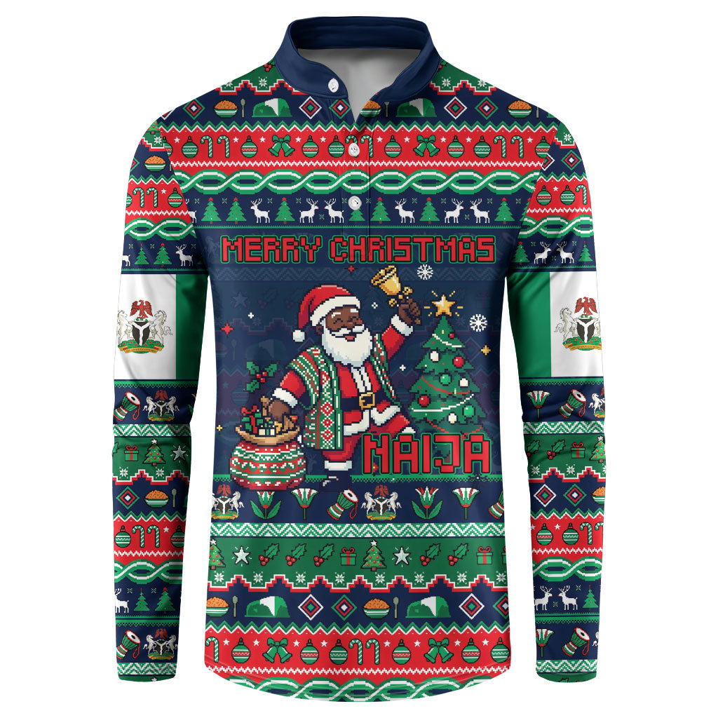 Nigeria Christmas Naija Santa Button Sweatshirt Zuma Rock Eagle Ugly Xmas Pixel Art