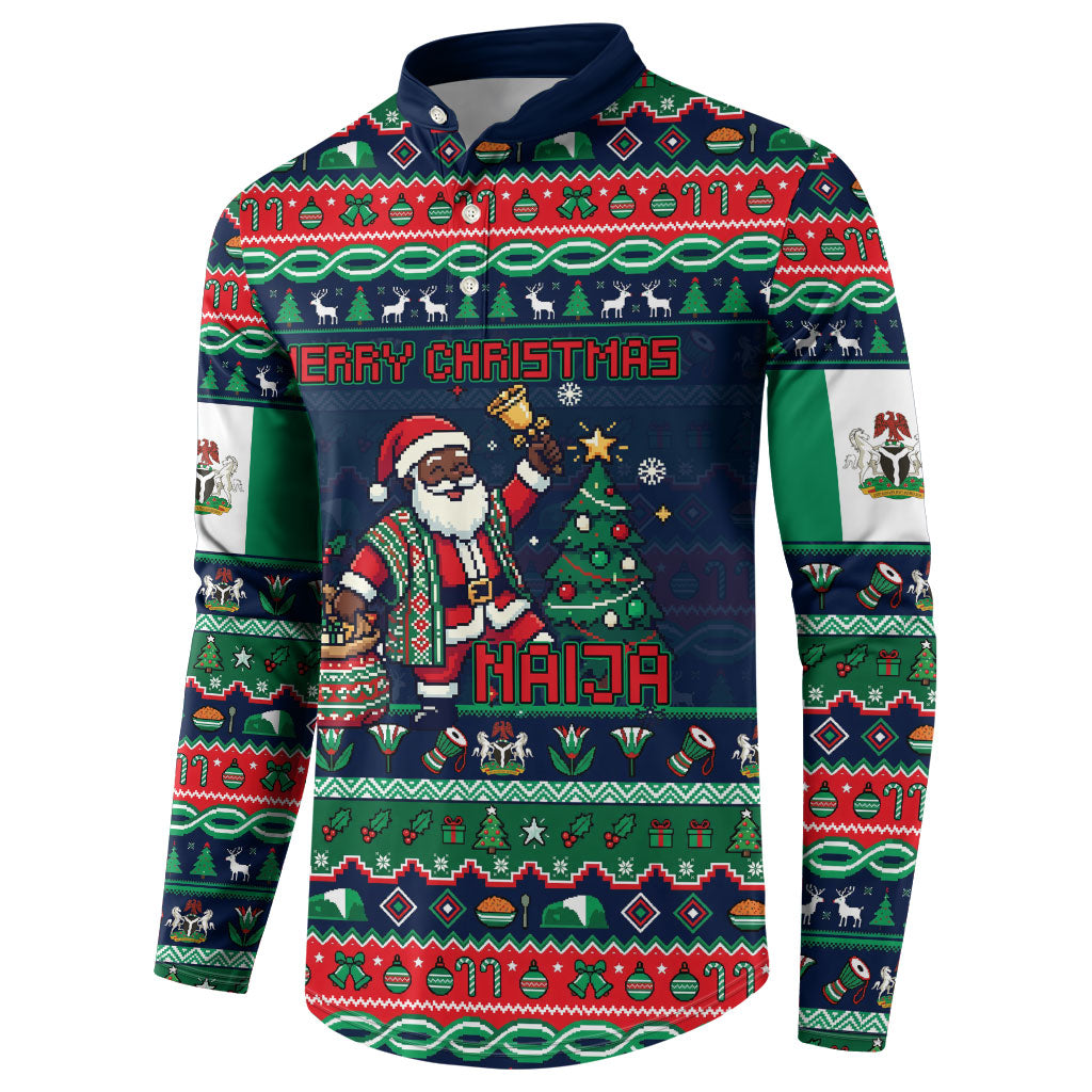 Nigeria Christmas Naija Santa Button Sweatshirt Zuma Rock Eagle Ugly Xmas Pixel Art