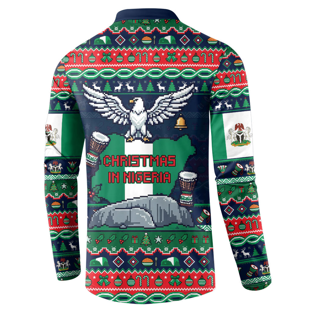 Nigeria Christmas Naija Santa Button Sweatshirt Zuma Rock Eagle Ugly Xmas Pixel Art