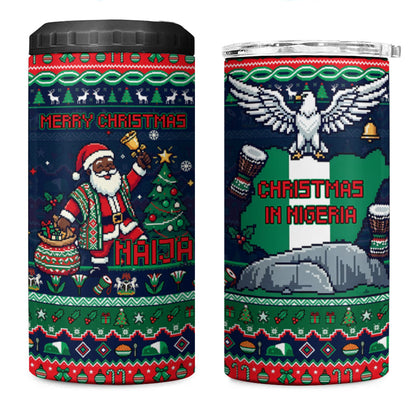 Nigeria Christmas Naija Santa 4 in 1 Can Cooler Tumbler Zuma Rock Eagle Ugly Xmas Pixel Art