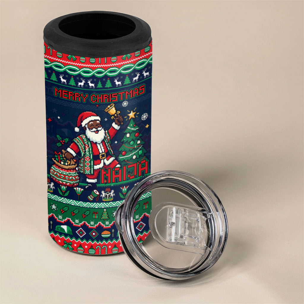 Nigeria Christmas Naija Santa 4 in 1 Can Cooler Tumbler Zuma Rock Eagle Ugly Xmas Pixel Art