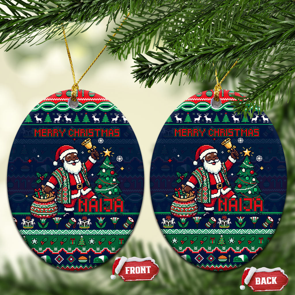 Nigeria Christmas Naija Santa Ceramic Ornament Zuma Rock Eagle Ugly Xmas Pixel Art