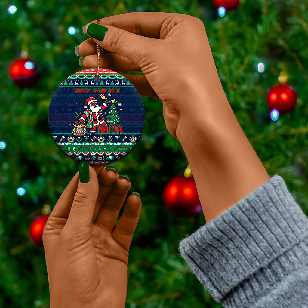 Nigeria Christmas Naija Santa Ceramic Ornament Zuma Rock Eagle Ugly Xmas Pixel Art