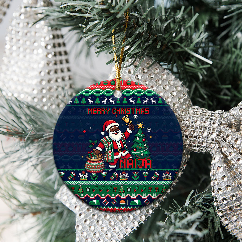Nigeria Christmas Naija Santa Ceramic Ornament Zuma Rock Eagle Ugly Xmas Pixel Art