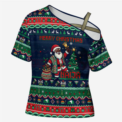 Nigeria Christmas Naija Santa Cross Shoulder Shirt Zuma Rock Eagle Ugly Xmas Pixel Art