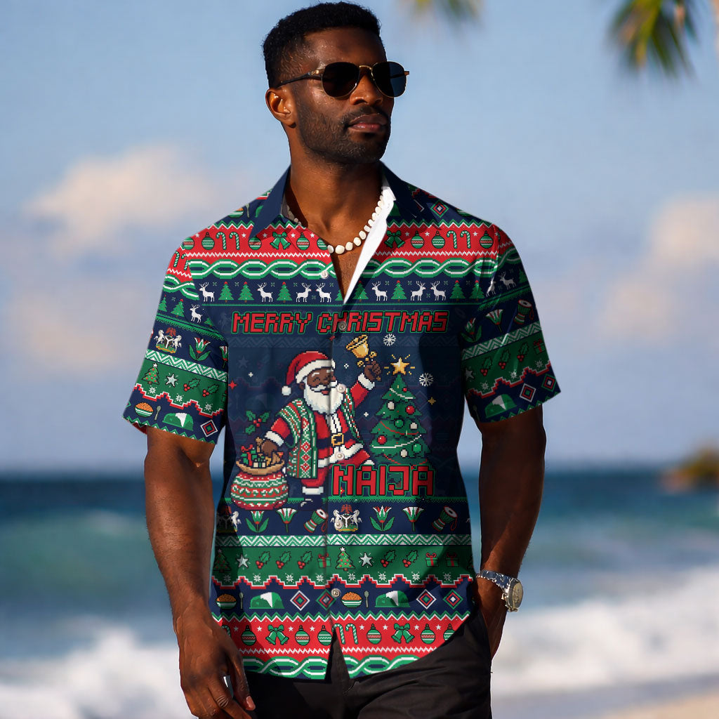 Nigeria Christmas Naija Santa Hawaiian Shirt Zuma Rock Eagle Ugly Xmas Pixel Art