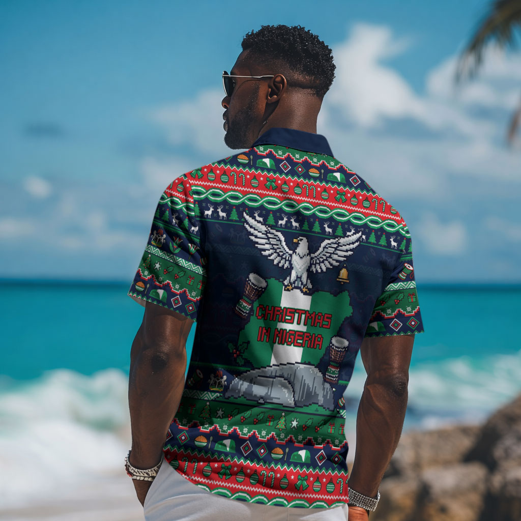 Nigeria Christmas Naija Santa Hawaiian Shirt Zuma Rock Eagle Ugly Xmas Pixel Art