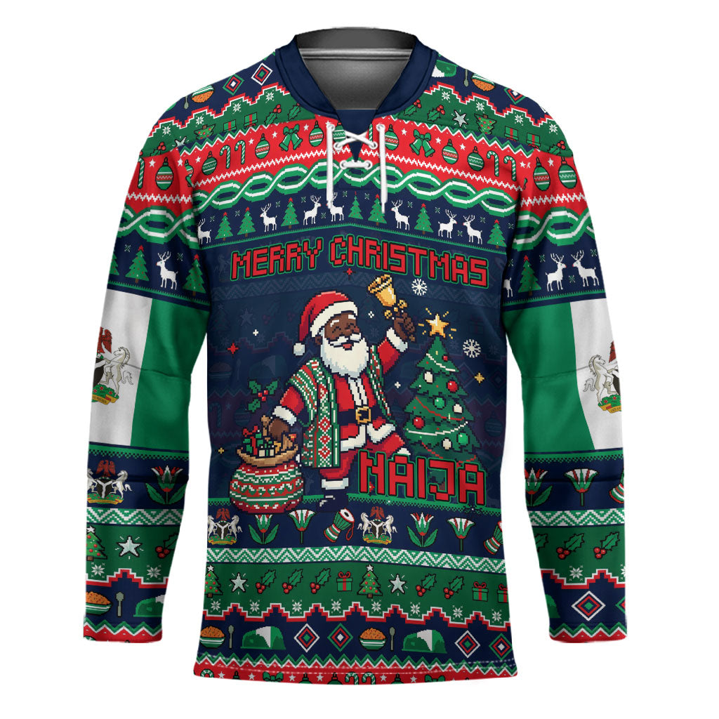 Nigeria Christmas Naija Santa Hockey Jersey Zuma Rock Eagle Ugly Xmas Pixel Art