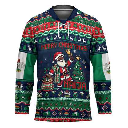 Nigeria Christmas Naija Santa Hockey Jersey Zuma Rock Eagle Ugly Xmas Pixel Art