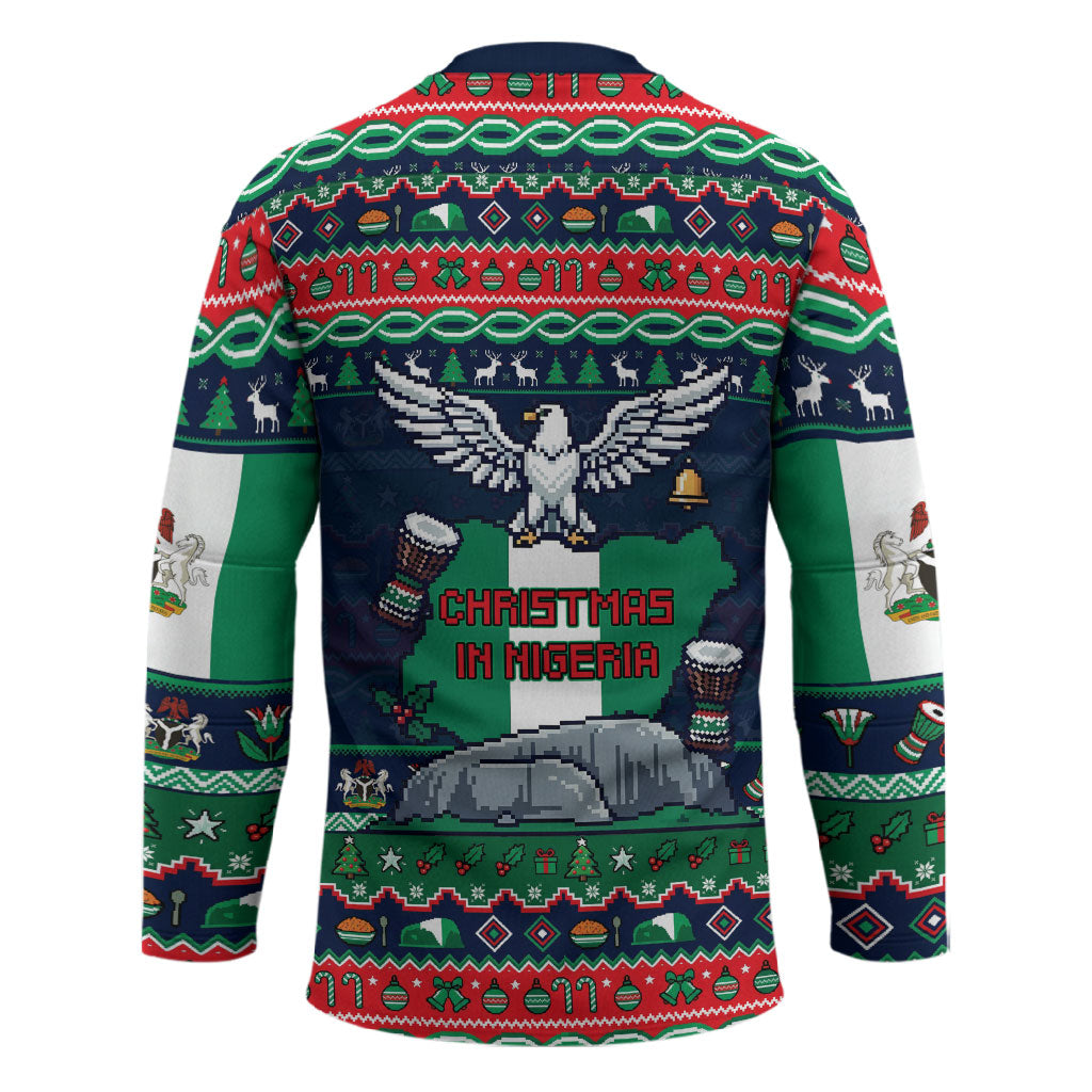 Nigeria Christmas Naija Santa Hockey Jersey Zuma Rock Eagle Ugly Xmas Pixel Art
