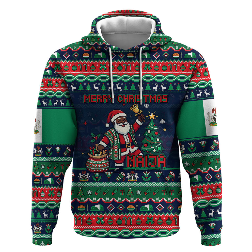 Nigeria Christmas Naija Santa Hoodie Zuma Rock Eagle Ugly Xmas Pixel Art