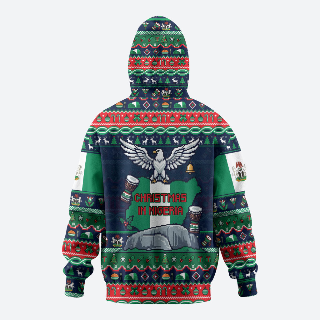 Nigeria Christmas Naija Santa Hoodie Zuma Rock Eagle Ugly Xmas Pixel Art