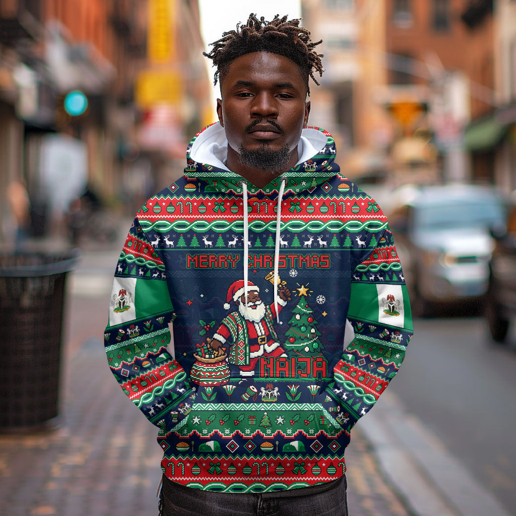 Nigeria Christmas Naija Santa Hoodie Zuma Rock Eagle Ugly Xmas Pixel Art