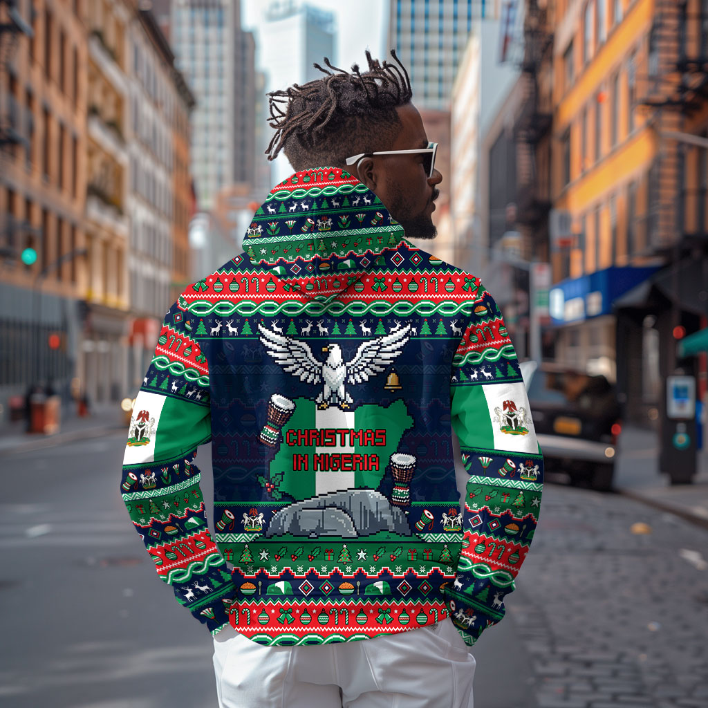 Nigeria Christmas Naija Santa Hoodie Zuma Rock Eagle Ugly Xmas Pixel Art