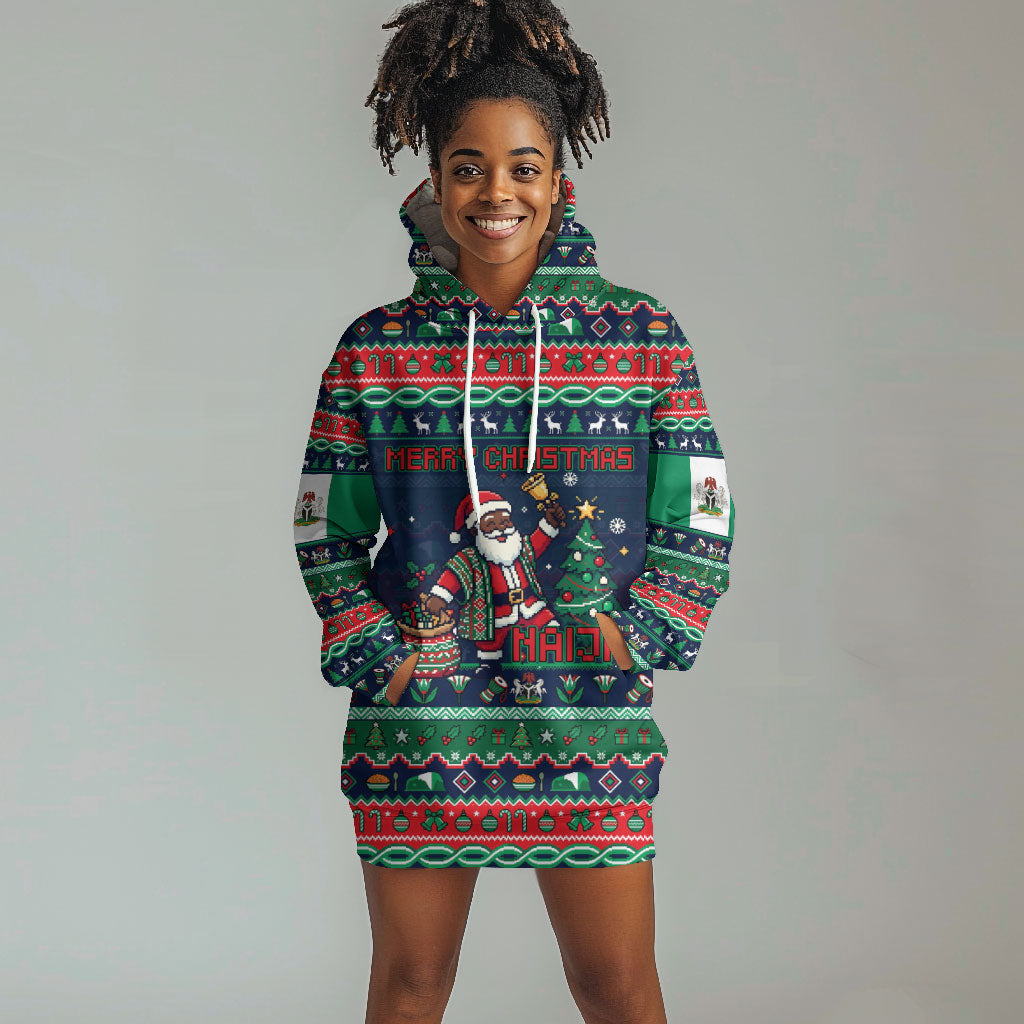 Nigeria Christmas Naija Santa Hoodie Dress Zuma Rock Eagle Ugly Xmas Pixel Art