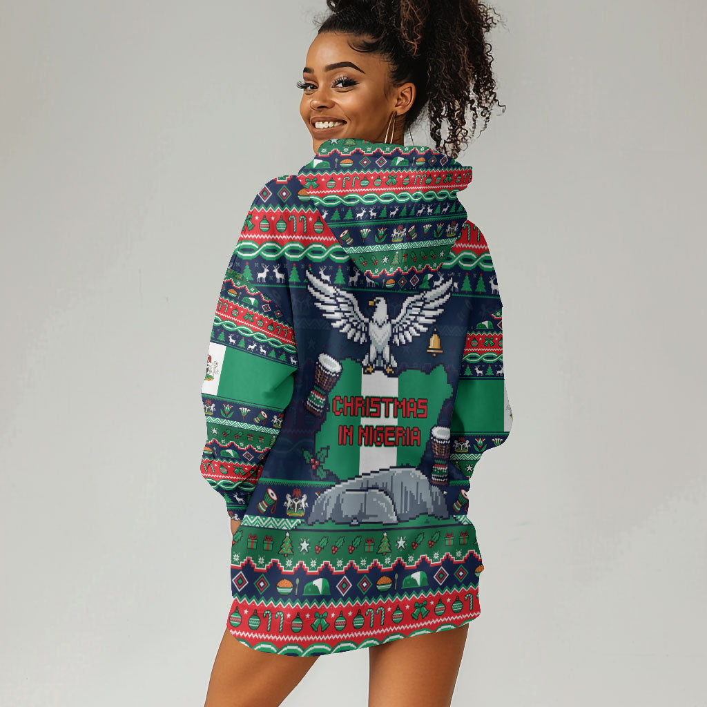 Nigeria Christmas Naija Santa Hoodie Dress Zuma Rock Eagle Ugly Xmas Pixel Art