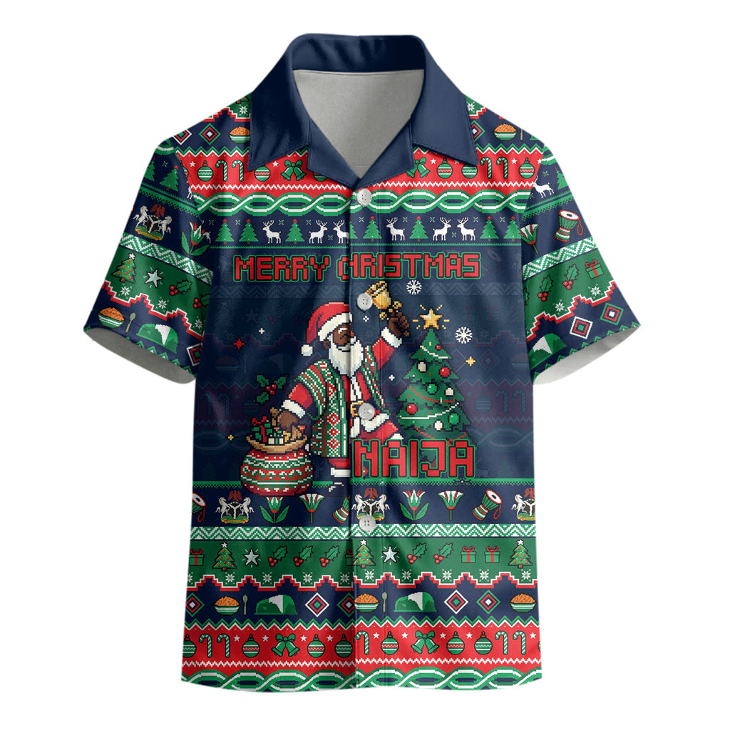 Nigeria Christmas Naija Santa Kid Hawaiian Shirt Zuma Rock Eagle Ugly Xmas Pixel Art