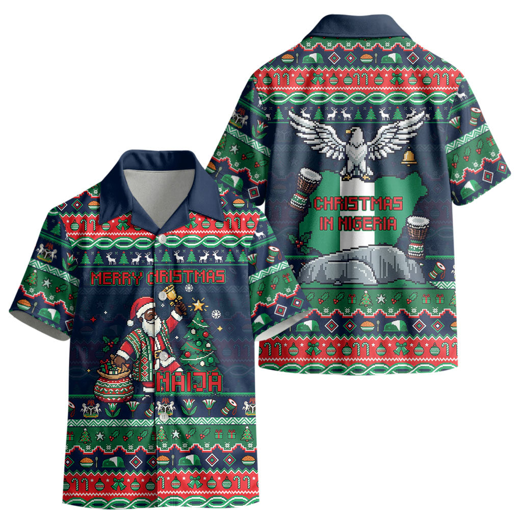 Nigeria Christmas Naija Santa Kid Hawaiian Shirt Zuma Rock Eagle Ugly Xmas Pixel Art