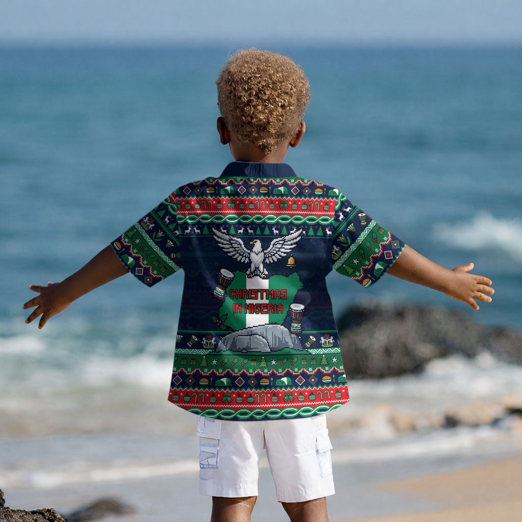 Nigeria Christmas Naija Santa Kid Hawaiian Shirt Zuma Rock Eagle Ugly Xmas Pixel Art