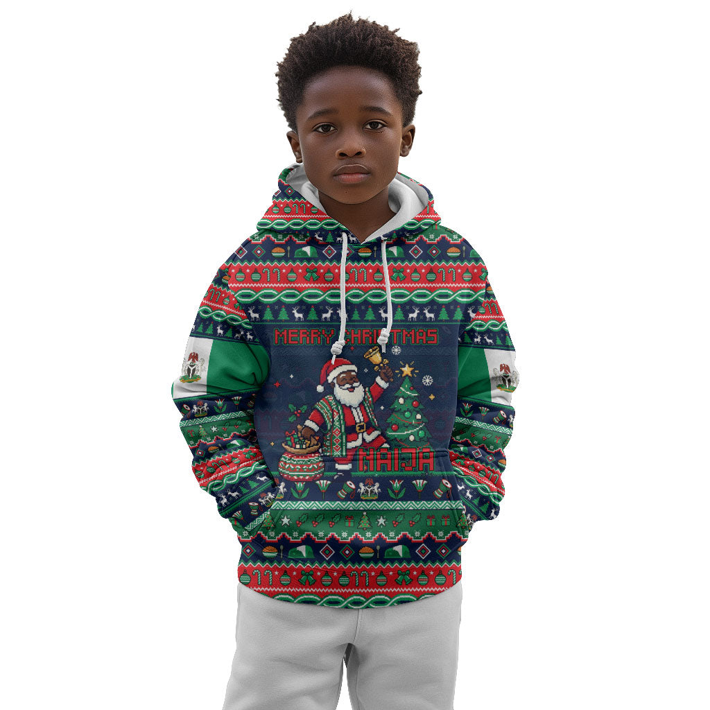 Nigeria Christmas Naija Santa Kid Hoodie Zuma Rock Eagle Ugly Xmas Pixel Art