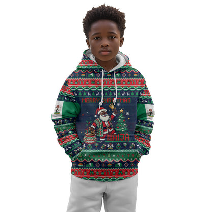 Nigeria Christmas Naija Santa Kid Hoodie Zuma Rock Eagle Ugly Xmas Pixel Art