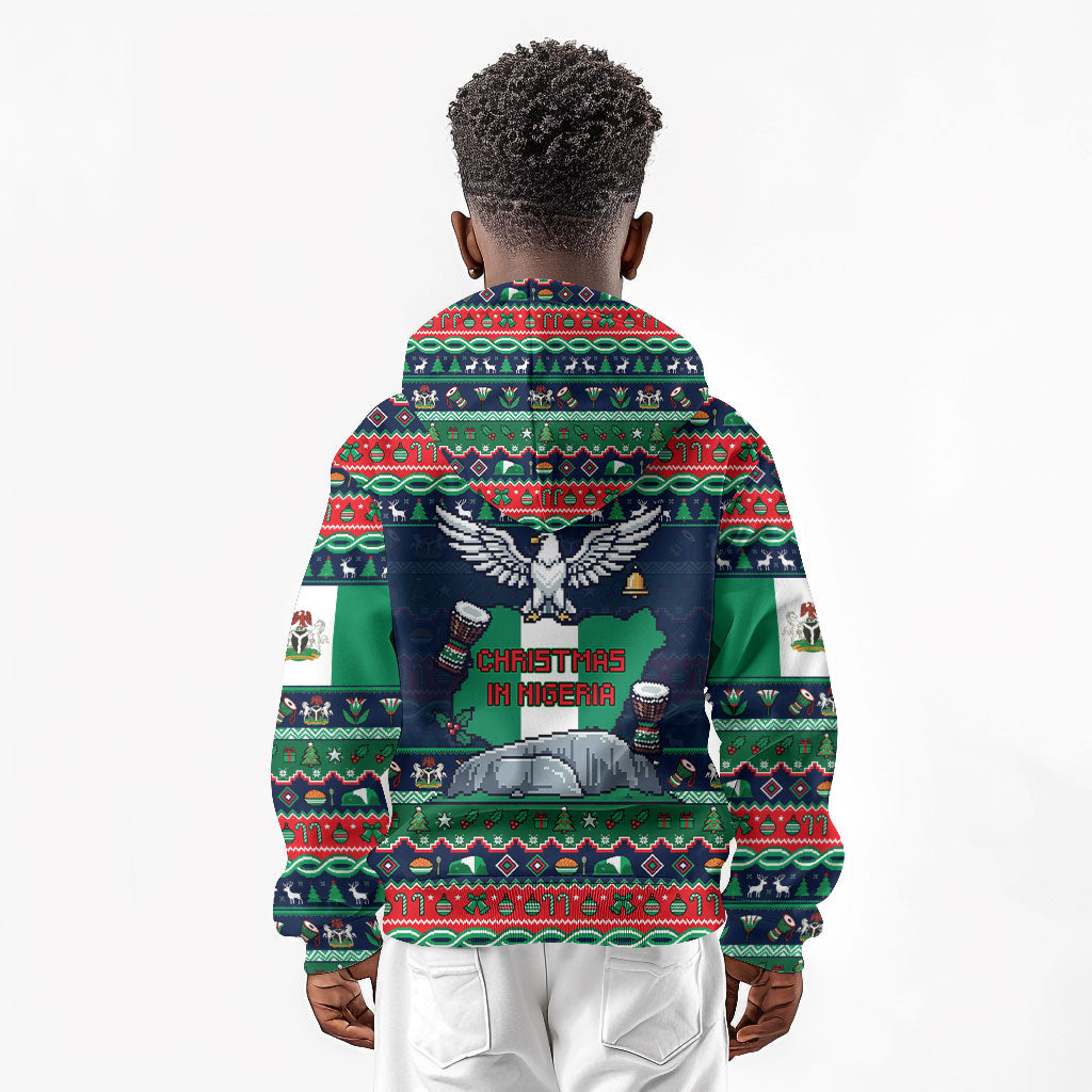 Nigeria Christmas Naija Santa Kid Hoodie Zuma Rock Eagle Ugly Xmas Pixel Art