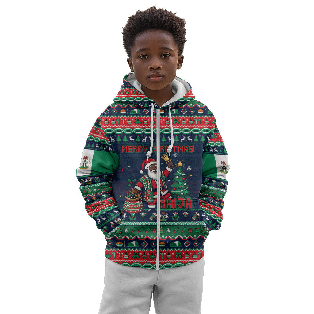 Nigeria Christmas Naija Santa Kid Hoodie Zuma Rock Eagle Ugly Xmas Pixel Art