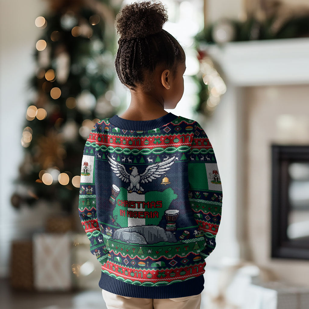 Nigeria Christmas Naija Santa Kid Ugly Christmas Sweater Zuma Rock Eagle Ugly Xmas Pixel Art