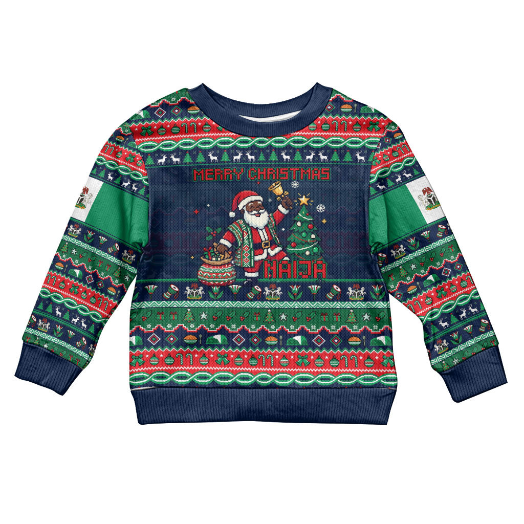 Nigeria Christmas Naija Santa Kid Ugly Christmas Sweater Zuma Rock Eagle Ugly Xmas Pixel Art
