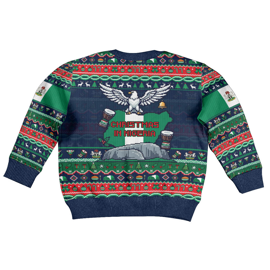 Nigeria Christmas Naija Santa Kid Ugly Christmas Sweater Zuma Rock Eagle Ugly Xmas Pixel Art