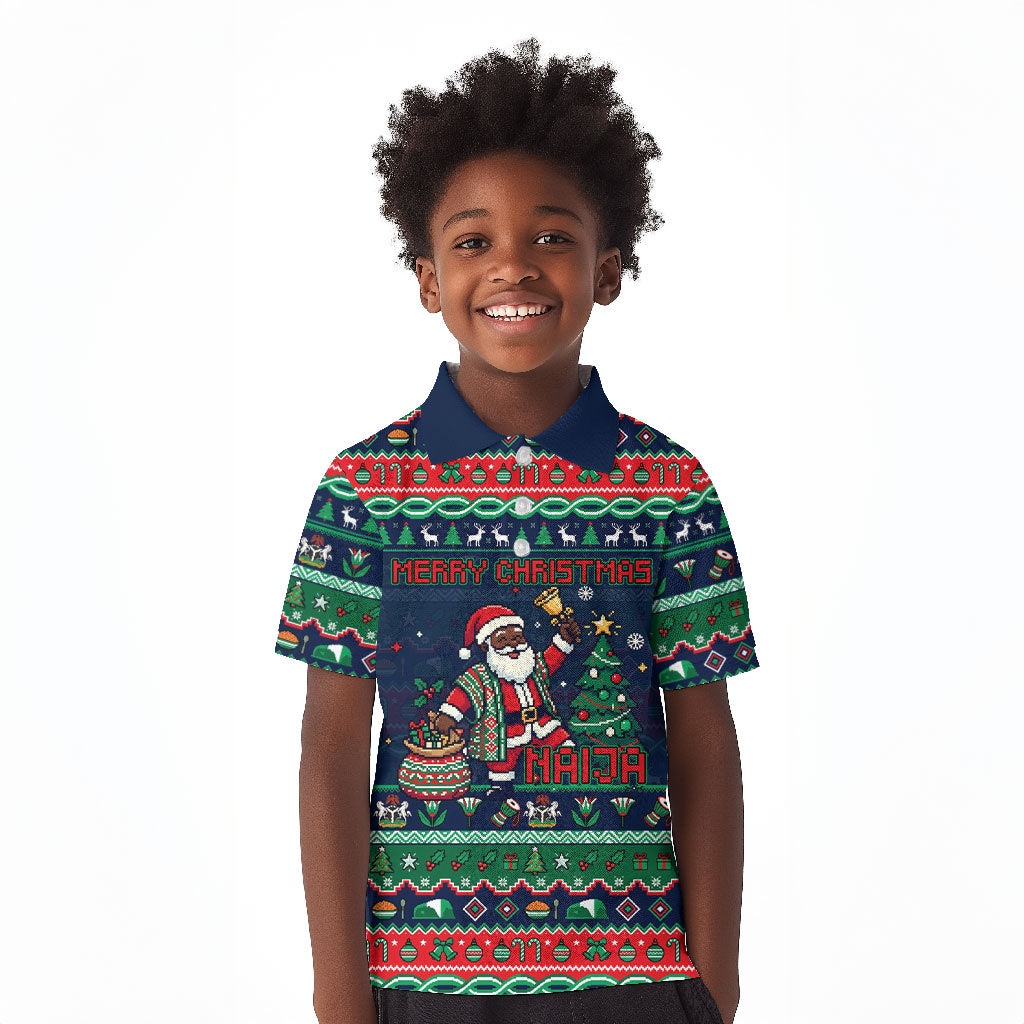 Nigeria Christmas Naija Santa Kid Polo Shirt Zuma Rock Eagle Ugly Xmas Pixel Art