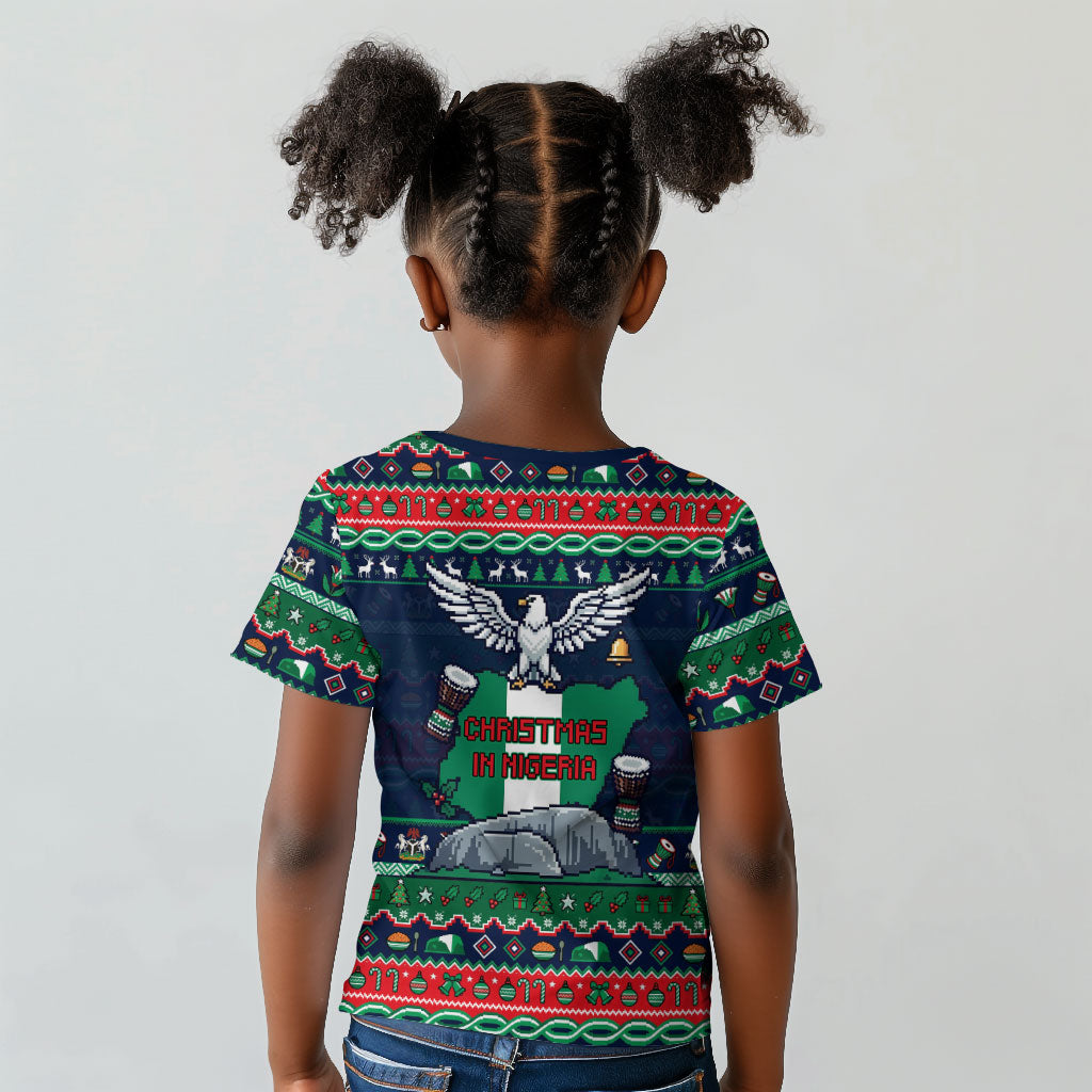 Nigeria Christmas Naija Santa Kid T shirt Zuma Rock Eagle Ugly Xmas Pixel Art